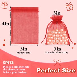 Crweety 50 Pcs Red Organza Bags 3x4 In, Small Mesh Gift Bags with Drawstring, Sheer Gift Pouch for Jewelry Sachet, Wedding Party Favor, Candy, Bridal Shower, Christmas Decor & Mothers Day Gifts