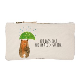 Mr. & Mrs. Panda Cosmetic Bag, Pencil Case, Small Bear with Umbrella with Slogan – Colour: White