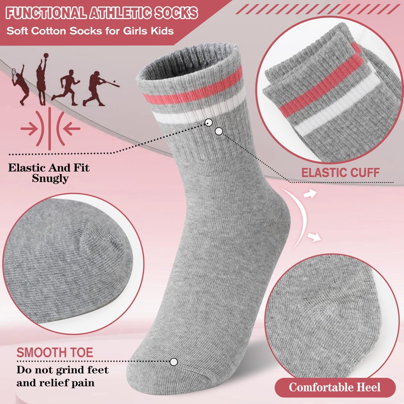 MOGGEI Kids Girls Socks Athletic Sport Basketball Soft Cotton Crew