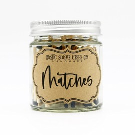 Black Tip Matches In A Glass Jar W/Striker Paper, Matches, Decorative Matches, Matches In A Bottle, Colored Tip Matches, Bottled Matchsticks, Candle Accessories