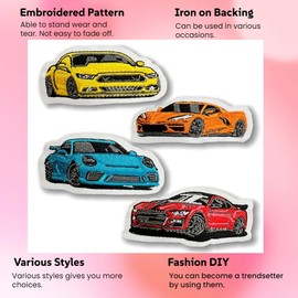 Colorful Racing Car Iron On Patch for Jackets Military Backpack Pants Hat Bags Uniform Caps Vests Clothing T-Shirt,Pack of 4 Emblem Embroidered Sew On Patches,DIY Applique Accessories