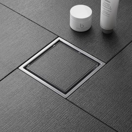 6 Inch Square Shower Drain with 2-in-1 Tile Insert Grate & Hair Catcher, High-Flow SUS 304 Stainless Steel, Brushed Nickel, CUPC Certified, Easy Installation & Maintenance