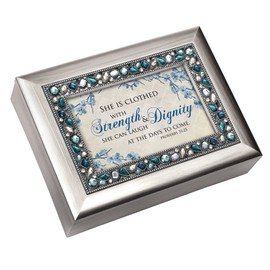 Cottage Garden Strength and Dignity Brushed Silvertone Jewelry Music Box Plays On Eagle's Wings