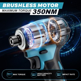 HECUSAM Impact Driver Kit,21V Max Torque 3095 In-lbs(350 N.m) Cordless Impact Driver Set with Two 2.0 Ah Battery, 1/4" Hex Chuck Power Impact Drill, 0-4000 RPM Variable Speed,10Pcs Bits,Toolboxes