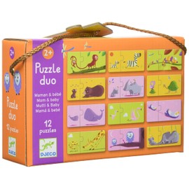 Djeco Tier 79690 – Puzzle Duo – Mama und Baby – 2-teilig, Multicolour