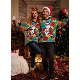 Arvihill Unisex Men Women Adult Long Sleeve Funny Jumper Ugly Christmas Sweater Holiday Tree 3D Printed Sweatshirt Santa Guitar L