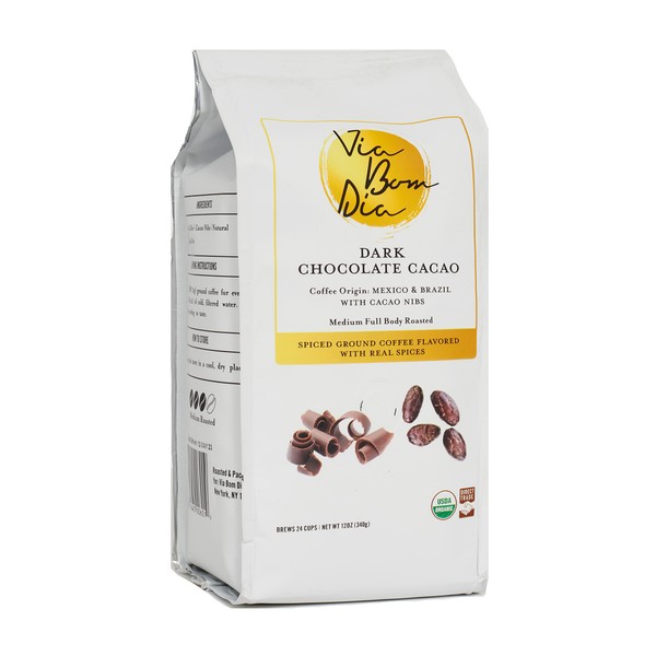 Via Bom Dia 100% Naturally Flavored Ground Coffee, Smooth Dark Chocolate, Medium Roast, No Artificial Flavors, 12 oz. Bag