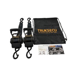 TRUKSECU Retractable Ratchet Straps, 2 Inch x 10 Feet, 4400 lbs Breaking Strength, Heavy Duty Tie Down Set with Storage Bag, 2 Pack, Black