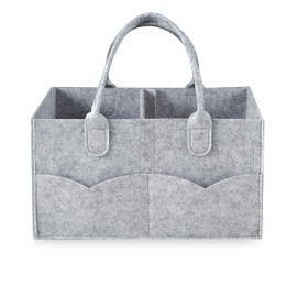 PandaEar Baby Diaper Caddy Organizer, Portable Diaper Holder Organizer Nursery Storage Basket for Wipes & baby stuff, Collapsible Baby Organizer with Divided Design (Grey)