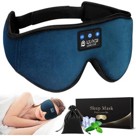 LOVE EYE Sleep Headphones, Bluetooth Eye Mask, Sleeping Mask Made of 6A Ice Silk, Ultra Soft, Comfortable, Washable, Perfect for Side Sleepers, Office, Travel, Birthday Gift for Men & Women (Blue)