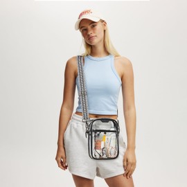 LATMAP 4 POCKETS Clear Bag For Stadium Approved Events Crossbody Messenger Concerts Purse Stadium Transparent Handbag For Women Men Black