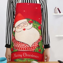 Adult Christmas Aprons Santa Claus Apron Adjustable Kitchen Aprons Funny Cartoon Baking Apron Cotton and Linen Aprons for Women Men Xmas Party Chef Cooking Restaurant Baking BBQ Dinner Party Supplies