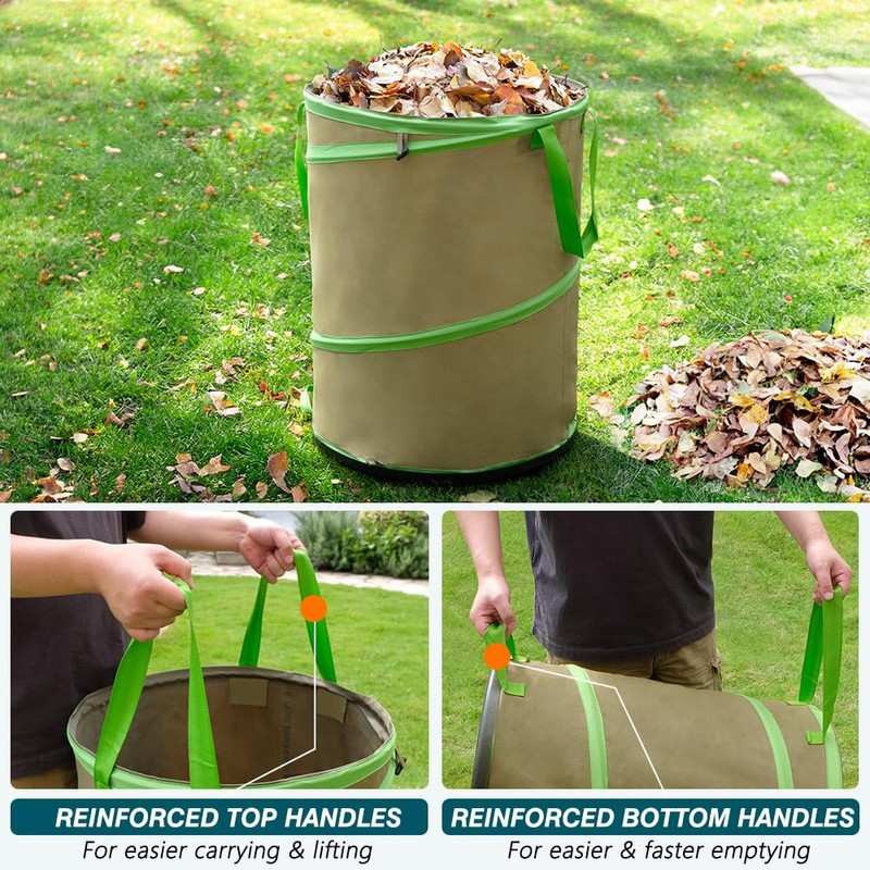 Colwelt Collapsible Garden Bag 47Gallon, Collapsible Leaf Bags with Hard