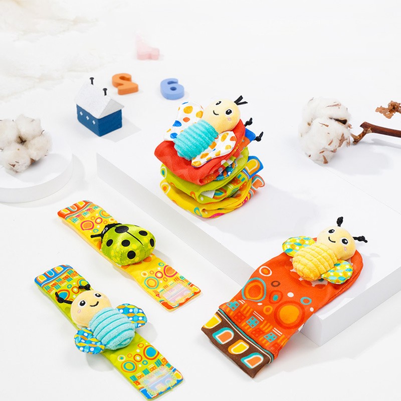 Baby Wrist Rattle Socks Set Soft Cute Cartoon Animal Hand