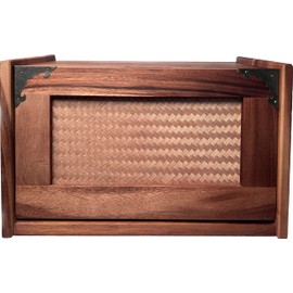 Mountain Woods Premium Extra Large Acacia Wooden Bamboo Bread Box | Bread Storage & Organizer | Kitchen Organizer with Rattan Pull-Down - 16"x 10.5"x 9"