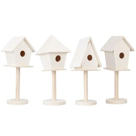Ideen mit Herz Bird House with Stand, Made of Wood, Natural, for Standing, for Painting and Crafts, Decoration, 4 Sizes, Pack of 4