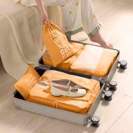 MURISE Packing Cubes Set of 6 Clothes Bags, Suitcase Organiser for Holidays and Travel, Packing Cube Set, Travel Cubes, Organiser System for Suitcases (Orange)