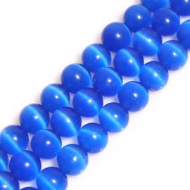 JOE FOREMAN Cuentas redondas de ojo de gato azul océano de 10 mm para hacer joyas, cuentas de 15 pulgadas, piedras semipreciosas hechas a mano