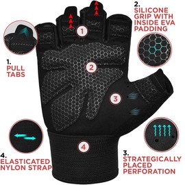 RDX Weight Lifting Gloves Gym Fitness Workout, Anti Slip Padded,Ultra Ventilated, Bodybuilding Strength Training HIIT WOD Exercise, Half Finger Adult & Kids Men Women Cycling Rowing Climbing