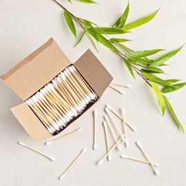 Bamboo Cotton Buds - 200 Pcs Organic Cotton Wool Buds, Biodegradable, Sustainable, Plastic-Free, Fully Recyclable Ear Buds (200, Standart)