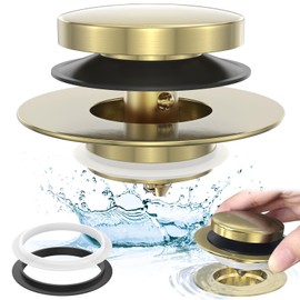 Brushed Gold Upgraded Tip Toe Tub Stopper, Universal Pop Up Bathtub Drains Plug, Bathroom Bath Tub Drain Stoppers, Replaces Lift and Turn, Tip-Toe and Trip Lever drains for Tub, Easy Install