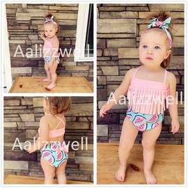 Toddler Infant Baby Girls Swimsuit Watermelon Tassels Bikini Two Pieces Bathing Suit Fruit Summer Beach Outfits Set (Watermelon, 18-24 Months)