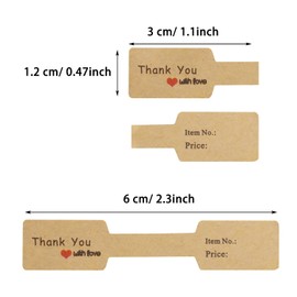 Mini Skater Professional Jewelry Price Tags - Rectangle Adhesive Kraft Display Labels for Retail Pricing Necklace, Rings & Small Items (200 Pcs) Thank You with Love Pricing Stickers (Brown)