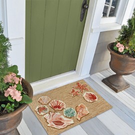 Liora Manne FRONTPORCH Indoor/Outdoor Hand Tufted Durable Area Rug - Transitional Coastal Seashell Decorative (Beachcomber Sand) (1'8" x 2'6")