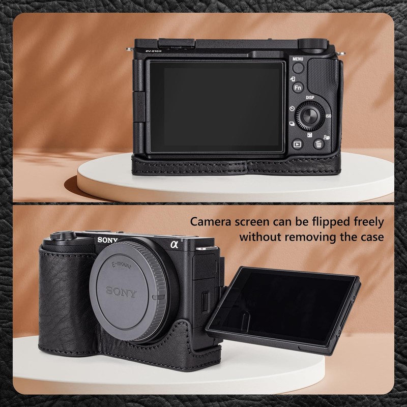 MUZIRI KINOKOO Sony ZV-E10 II Case, Vintage Textured Genuine Leather