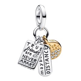 LaMenars Charm Cute Robot Fluorescent Ghost Golden Clip True Friends Hangtag for Bracelets 925 Sterling Silver Bead Women Charms Mother's Day Birthday Anniversary Jewellery for Women, Cubic Zirconia,