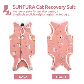 SUNFURA Cat Recovery Suit, Kitten Surgical Full Bodysuit for Abdominal Wound Protector Anti Licking After Surgery, Professional Bandages Cone E-Collar Alternative for Small Male & Female Pets