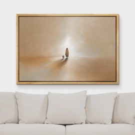 MUDECOR Framed Canvas Print Wall Art Jesus and Lamb Journey in The Mist Vintage Classic Illustrations Fine Art Decorative Zen Multicolor Country/Farmhouse Retro for Bedroom - 16"x24" Natural