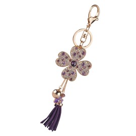 Rigral Bag Charm Key Ring, Quatsuba, Clover, Tassel, Keyring, Carabiner, purple