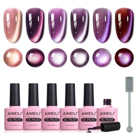 AIMEILI Cat Eye Gel Nail Polish U V LED Hema Free Cruelty Free Vegan Gel Polish Colors for Nail Art Kit Set Of 6pcs X 10ml - Kit Set 70