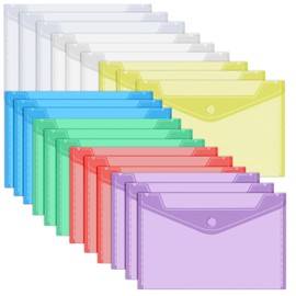 Pack of 21 Document Folders A5 with Press Stud, A5 Transparent Pocket Document Folders File Pockets PVC Bag Document Cover Transparent 7 Colours for Paper, File, Documents
