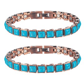 MagVIVACE Women's Copper Magnetic Bracelet, Turquoise Jewelry, 3500 Gauss Magnet(Blue, 2 of Pack)