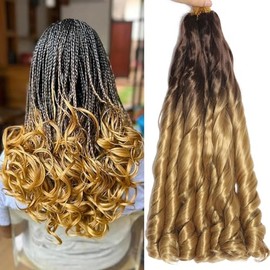 French Curl Braiding Hair 14 Inch 8 Packs Curly Braiding Hair Pre Stretched French Curl Crochet Braids extensions for braiding (OT4/27, 14 Inch (Pack of 8))