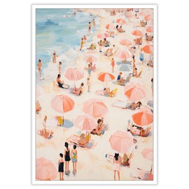 Trendy Pastel Pink Poster Funky Summer Beach Wall Decor Fun Coastal Cowgirl Canvas Prints Retro Ocean Painting Preppy Aesthetic Picture for Girly Living Room Bedroom Dormitory 12x16inch Unframed