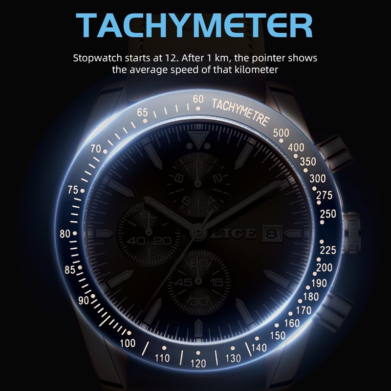 LIGE Men's Chronograph Wrist Watch Business Dress Waterproof Quartz Analog