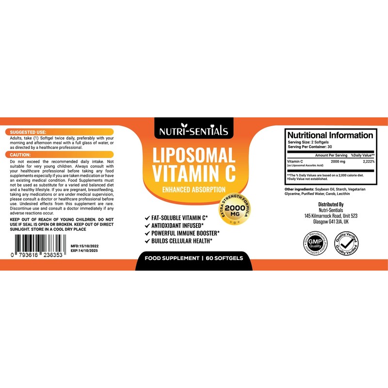 Liposomal Vitamin C Capsules - 2000mg Pure Extra High Strength