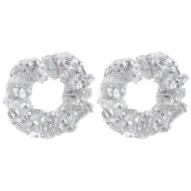 Ciieeo 2pcs Sequin Christmas Hair Ties Elastic Hair Ropes for Women Girls Creative Rings for Face Washing Party and Everyday Use