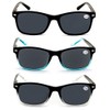 V.W.E. 3 Pairs Rectangular Lightweight Reading SunGlasses Outdoor Readers Glasses