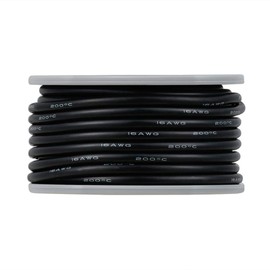 BINNEKER 16 Gauge Silicone Wire Spool Black 50 feet Ultra Flexible High Temp 200 deg C 600V 16 AWG Silicone Rubber Wire 252 Strands of Tinned Copper Wire Stranded Wire for Model Low Impedance