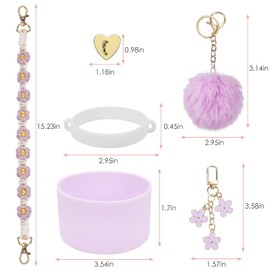 6Pcs Cup Accessories Set for Owala Water Bottle 32oz, 1Pcs Water Bottle Handle Strap, 1Pcs Siliocne Cup Boot, 3Pcs Charms for Owala Kids, Owala Coffee Tumbler, Owala FreeSip-Purple