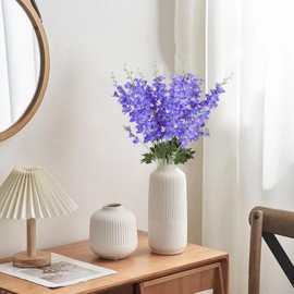 8 pcs Blue-Purple Delphinium Artificial Flowers, 34.25''Artificial Snapdragon Flowers Tall Fake Flowers Silk Flowers Faux Delphinium Bulk for Tall Vase Home Wedding Garden Table Decor (Blue-purple)