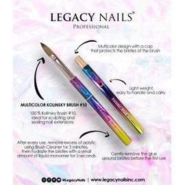 Legacy Nails Professional Multicolor Kolinsky Nail Brush #8 - Perfect For Sculpting Acrylic Nail Extensions Flexible bristles Light weight