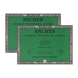 Arches Watercolor Block - 9x12-inch Natural White 100% Cotton Paper, 2-Pack of 40 Sheets, 140 lb Cold Press, Suitable for Watercolor, Gouache, Ink, Acrylic and More