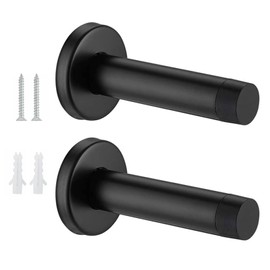 ForestM Heavy Duty Door Stopper, 2 Pack Matte Black Wall Mounted Door Stop, Black Door Stops Stainless Steel, Durable Door Stop for Skirting and Wall Protection, Modern Decorative Doorstop for Home