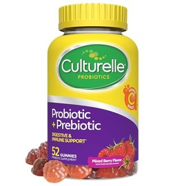 Culturelle Daily Probiotic Gummies for Women & Men, Berry Flavor, 52 Count, Naturally-Sourced Daily Probiotic + Prebiotic for Digestive Health, Non-GM