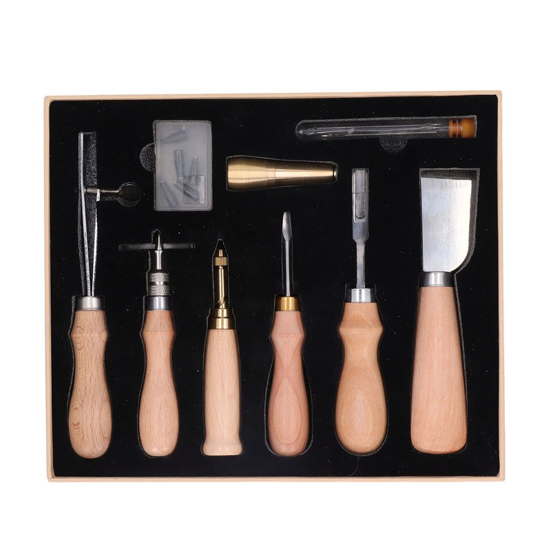 Leather Working Tools Set Log Color Curved Handle DIY Hand